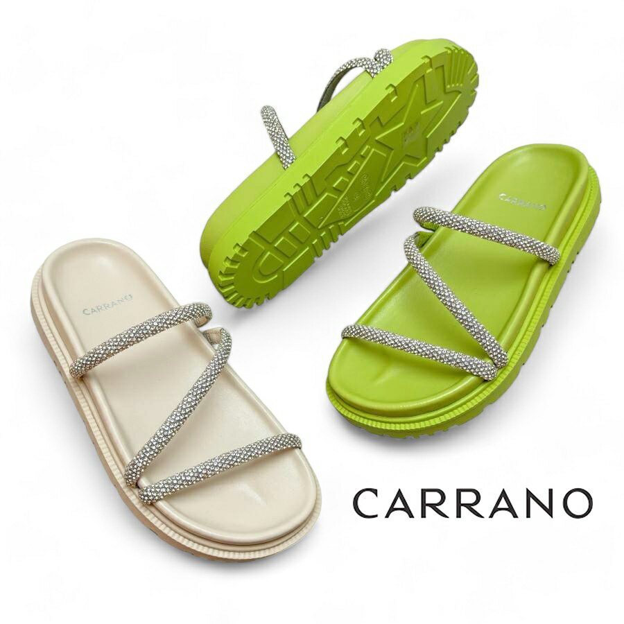 CARRANO/642302 サンダル ミュール ラインストーン フットベット アイボリー ライトグリーン 靴 レディース
