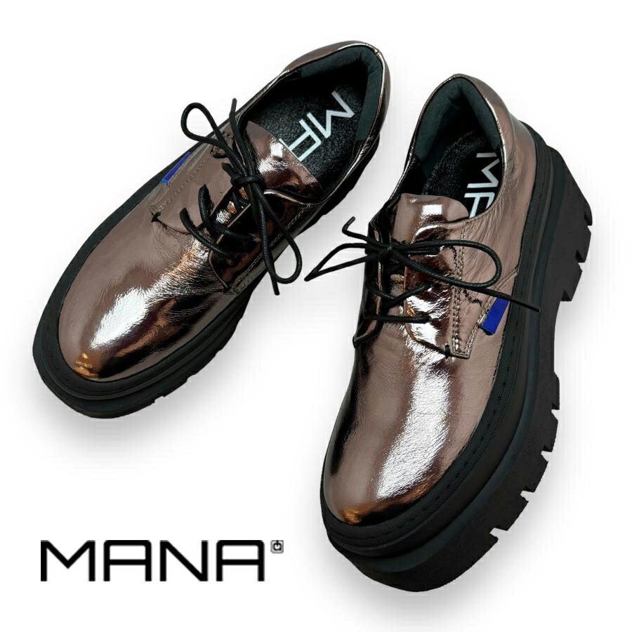 MANA[マナ]/541168 シューズ チャンキーソール レースアップ シルバー 靴 本革 レザー レディースのサムネイル