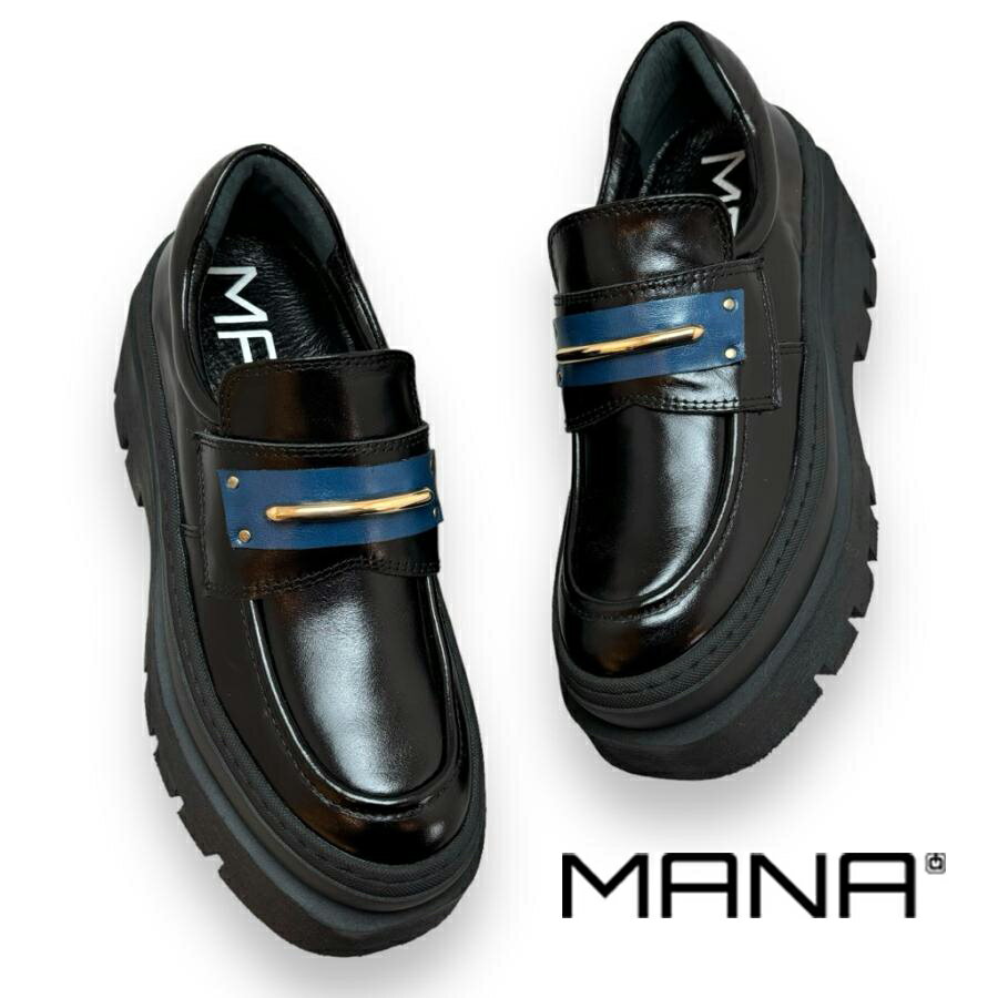 MANA[マナ]/541169 シューズ チャンキーソール ローファー ブラック 黒 靴 本革 レザー レディースのサムネイル