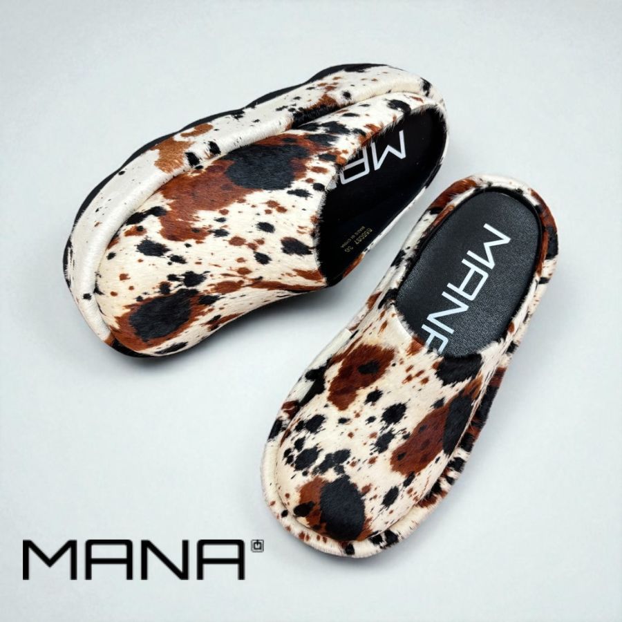 MANA マナ/555037 厚底 ファー サボ ミュール 軽量 本革 ヘア 牛革 ハラコ 靴 レディースのサムネイル