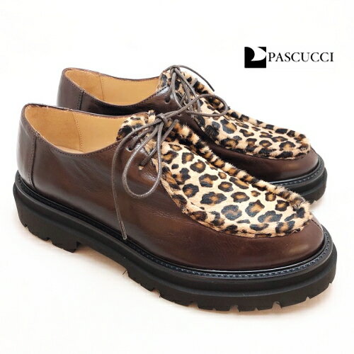 PASCUCCI パスクッチ/D21621 レースアップシューズ ヒョウ柄 レオパード コンビ 軽量 レザー 本革 靴 レディースのサムネイル