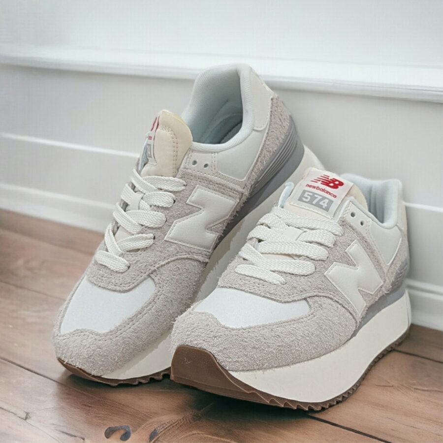 ヒモ通しお届け New Balance[ニューバランス]/574+シリーズ/LIGHT GRAY[ライトグレー]/WL574ZQD B幅(やや細い) スニーカー カジュアル ボリュームソール 厚底 レザー 本革 靴 レディースのサムネイル
