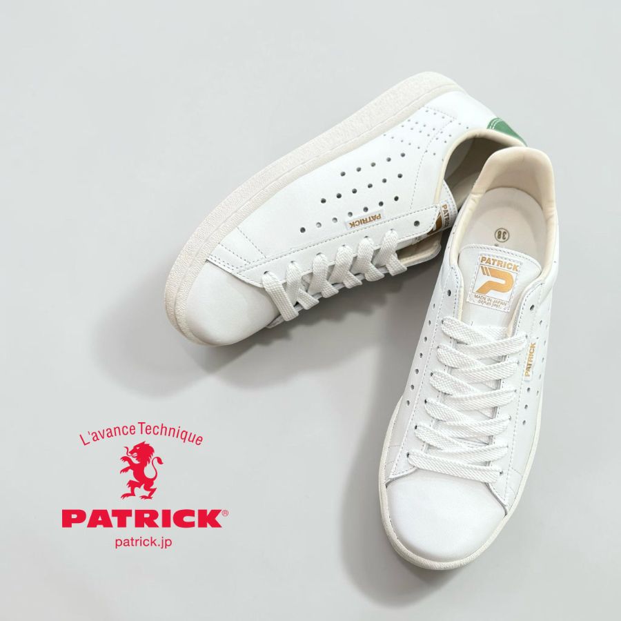 2026春夏新色 PATRICK/QUEBEC/WH/GRN/112608 スニーカー カジュアル ホワイト 白 レザー 本革 靴 レディース メンズ ヒモ通しお届け