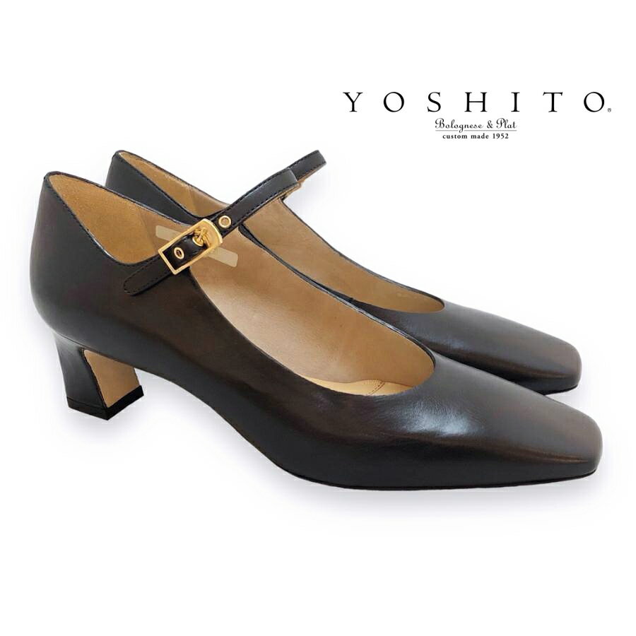 YOSHITO ヨシト/9905 パンプス ストラップ ベルト スクエアトゥ シンプル 革底 黒 ブラック レザー 本革 靴 レディース