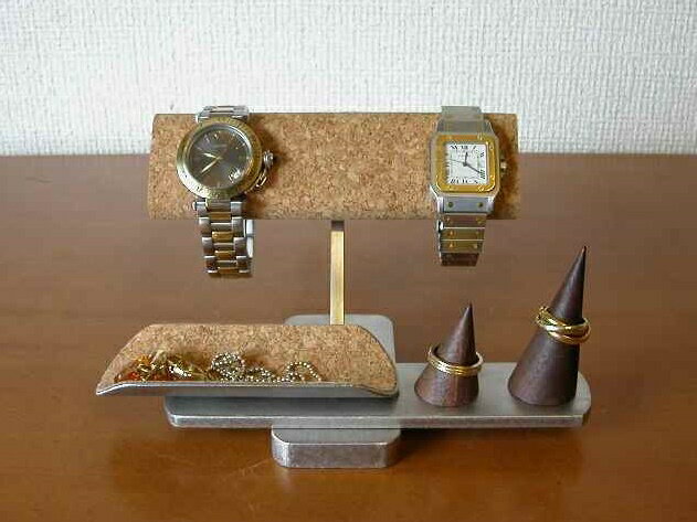 ウォッチスタンド腕時計スタンドディスプレイコレクション収納インテリアアクセサリースタンド時計スタンド腕時計飾るハンドメイドだ円コルク貼り腕時計スタンドトレイ・リングスタンド付き