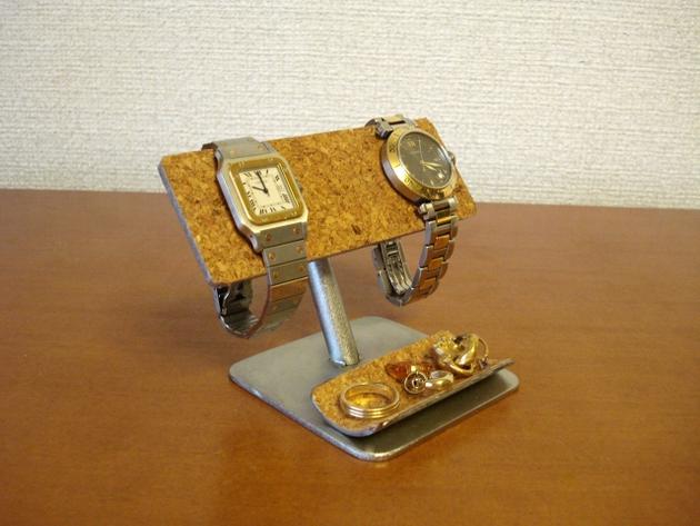 腕時計スタンド　トレイ付きコルクバー2本掛け腕時計スタンド