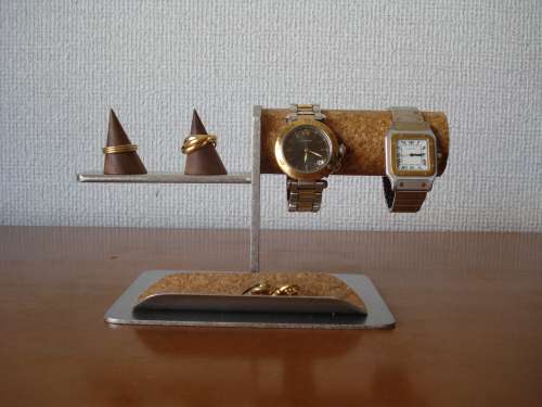 プレゼントに 腕時計スタンド 2本腕時計&指輪スタンドトレイ付きAK101