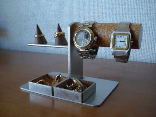 プレゼントに　腕時計スタンド　ダブル腕時計、ダブルリングスタンド　角トレイバージョンAK675