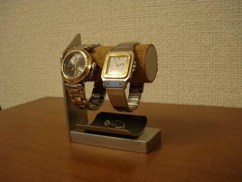 父の日に　腕時計スタンド　女性用2本掛け腕時計スタンド　ブラックトレイ付き 2