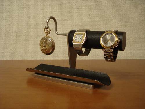 誕生日プレゼントに　懐中時計スタンド　送料無料ブラック2本掛け腕時計、懐中時計スタンド　ロングトレイ付き　WSD4822