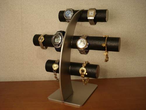 ウォッチスタンド　腕時計スタンド　時計スタンド　ラッピング　名入れ　刻印　腕時計スタンド おしゃれ　ウオッチスタンド おしゃれ　時計スタンド おしゃれ　直径4.4センチ×28センチ×三段、上から赤黒赤12本掛け腕時計スタンド
