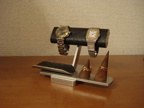 腕時計スタンド　送料無料！ブラックだ円パイプ腕時計、木製リングスタンド　WRD2213