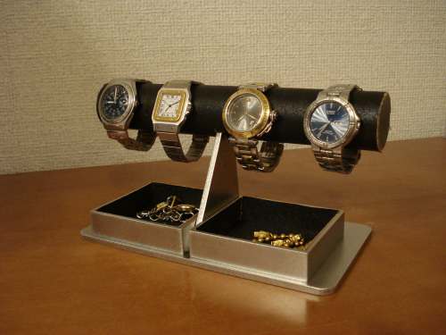 腕時計スタンド　腕時計スタンド　時計スタンド　プレゼントをお探しの方に！送料無料ブラック！ダブルでかいトレイ付き腕時計ラック