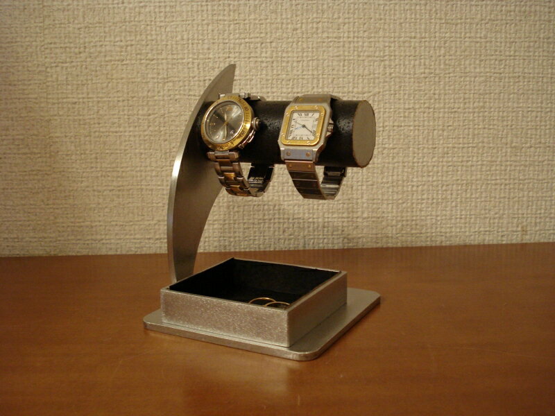 腕時計 スタンド 時計 スタンド 腕時計スタンド ウォッチスタンド ケース 時計置き 時計ケース ディスプレイスタンド 時計ラック 腕時計ラック 腕時計収納 腕時計飾る 時計を飾る 腕時計を飾る 腕時計スタンド　送料無料ブラック2本掛けでかいトレイ付き時計収納スタンド