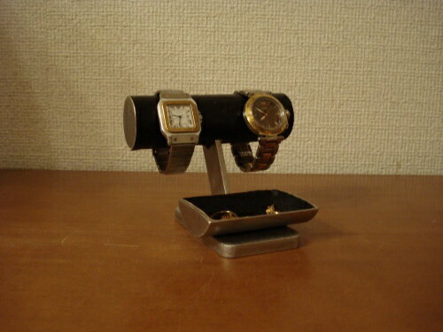 誕生日プレゼントに　腕時計スタンド　ブラックとても可愛い小物入れトレイ付き腕時計スタンド　RAK775