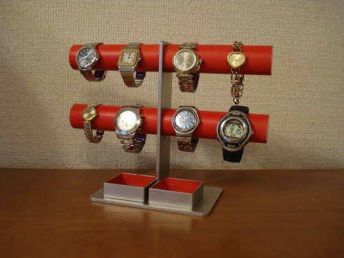 誕生日プレゼントに　腕時計スタンド　レッド8本掛けダブル角トレイウォッチ収納スタンド　RAK354
