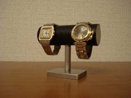 ウオッチスタンド　時計スタンド　腕時計スタンド　名入れ　ラッピング　誕生日プレゼント　ウォッチ収納　角台座2本掛け腕時計スタンド　ブラック　WSD6112