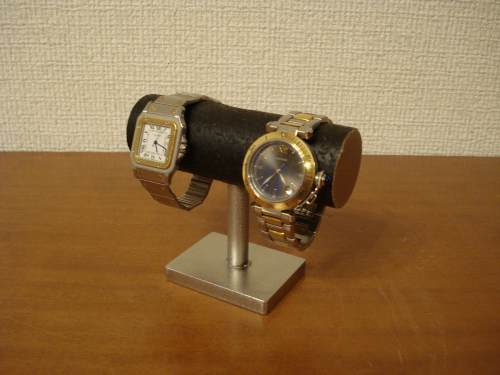 ウオッチスタンド　時計スタンド　腕時計スタンド　名入れ　ラッピング　誕生日プレゼント　ウォッチ収納　角台座2本掛け腕時計スタンド　ブラック　WSD6112