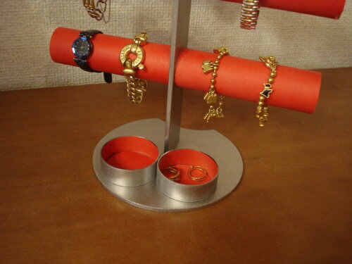 腕時計スタンド　レッド12本掛けダブル丸トレイ腕時計スタンド　RAK5100