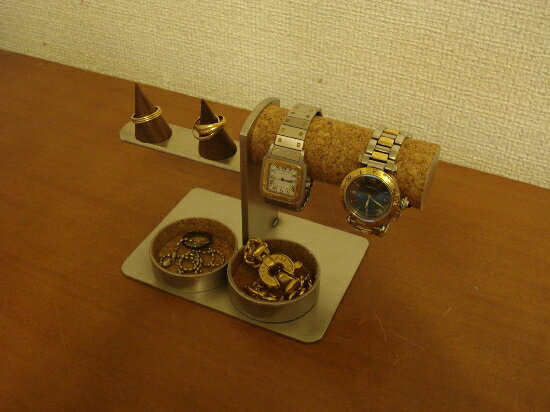 腕時計スタンド　ダブル腕時計、ダブルリングスタンド　丸トレイバージョ