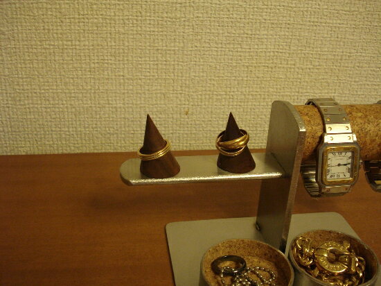 腕時計スタンド　ダブル腕時計、ダブルリングスタンド　丸トレイバージョ