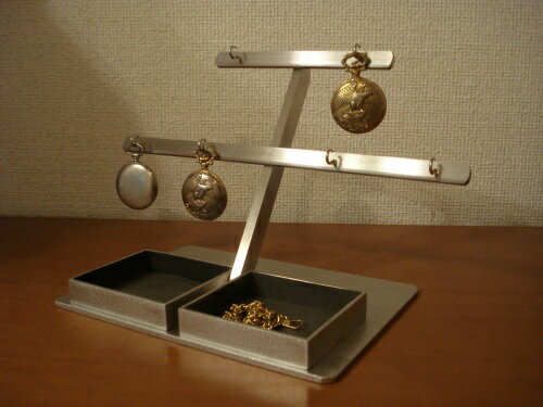 懐中時計スタンド 6本掛けダブルデカイトレイ懐中時計スタンド ブラックトレイ