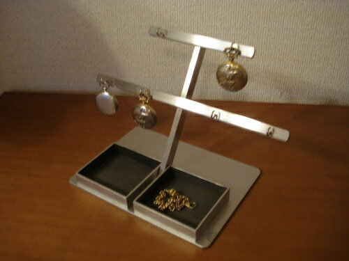 懐中時計スタンド 6本掛けダブルデカイトレイ懐中時計スタンド ブラックトレイ