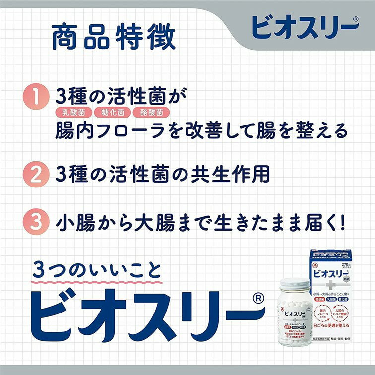 【2個セット★送料無料】ビオスリーHi錠 270錠 腸内フローラを改善して腸を整える （指定医薬部外品）（アリナミン製薬（旧武田コンシューマーヘルスケア）整腸剤 消化不良 消化促進 食べすぎ 胃もたれ 胸やけ 便秘）腸活 腸内環境 整える 腸活 ビオスリー 3