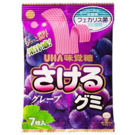 ※当店での出荷時には万全のチェックをしておりますが、食品類、特に缶製品などは、現状の輸送状況では多少の凹みは避けられませんのであらかじめご了承ください。※こちらの商品はお取り寄せ商品となりますため発送までにお時間がかかる場合がございます。※欠品の場合は別途ご連絡致します。何卒ご理解くださいますようよろしくお願い致します。【商品説明】7枚 さけるグミ巨峰名称:菓子メーカー名:ユーハ味覚糖大阪市中央区神崎町内容量:(7枚)お取り寄せ品入荷までの　目安（土日祝日を除く）2?7営業日（土日祝日を除く）賞味期限別途商品ラベルに記載保存方法直射日光および高温多湿の場所を避けて保管してください注意事項◆パッケージデザイン 内容量　原材料名 等は予告なく変更する場合があります◆パッケージデザイン 内容量　原材料名 が異なる場合でも　返品、交換の対応は不可となります◆お取り寄せ品で　メーカー欠品の場合はご注文キャンセルになります◆メーカー在庫品薄になっている場合はお取り寄せ予定日より出荷が遅れることも御座いますので予めご了承ください広告文責：株式会社アカカベ※商品の発送時点で、賞味期限まで残り60日以上の商品をお送りいたします。 なお、入荷のタイミングにより商品ごとに期限が異なる場合がございますのでご了承ください。