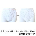 ハート柄 綿 女児ショーツ 2枚組 100-160cm 31-101(メール便2セットまで対応可)sh/女児/ショーツ/女の子/ジュニア/キッズ/ガールズ