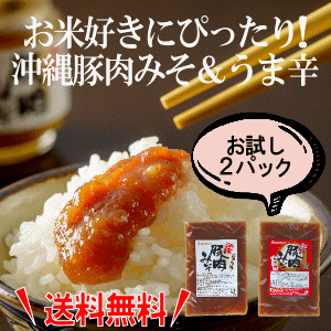 がっちりマンデーでも紹介！沖縄豚肉みそ＆うま辛（100gパック×2）【工場直送】[お試し][おためし][送料無料][メール便][肉味噌][肉みそ][豚肉みそ][お取り寄せ][ご飯のおとも]【RCP】【沖縄】【島唐辛子】