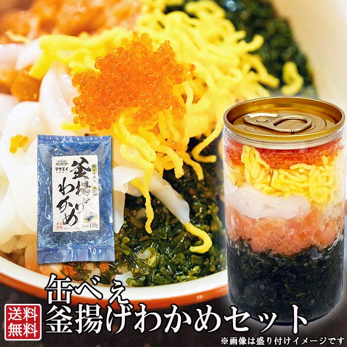 12月15日以降順次発送【缶べぇ】【釜揚げわかめ120g】セット 美味しい!楽しい!ネバネバ海鮮缶180g 缶から出してのせるだけ【送料無料】ご家族 ファミリー 2人前 二人前 プレゼント 玄界灘産あかもく アカモク 鮭 サケ イカ 烏賊 とびこ トビコ