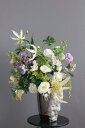 ホワイトローズ×パープルライラック ロシェベース(花器変更)(造花)【フレグランスオプションあり】
