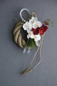 紅白胡蝶蘭 しめ縄リース L(造花)