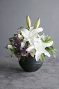 カサブランカ×パープル胡蝶蘭 お供えアートフラワー(造花)※花器は変更となります
