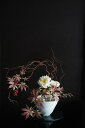 菊 × 紅葉 × 陶芸作家 樋口邦春作 青白磁花入(造花)