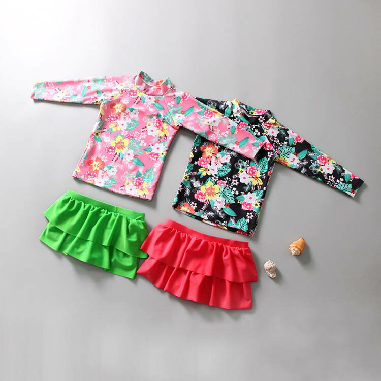 子供 水着 女の子 ワンピース セットアップ キッズ こども 花柄 女児 ジュニア ガールズ 80 90 100 110 120 130 140 150cm セパレート 2点セット スカートフリル フレア 幼児 かわいい プール 幼稚園 保育園 スイミング 子供服 送料無料