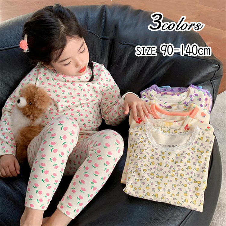 Long-Sleeved - パジャマ キッズ 長袖 女の子 春 夏 花柄 キッズ 子供 ルームウェア こども 半袖 キッズパジャマ セットアップ 上下セット 可愛い かわいい ガールズ おしゃれ 部屋着 肌着 寝間着 90 100 110 120 130 140cm