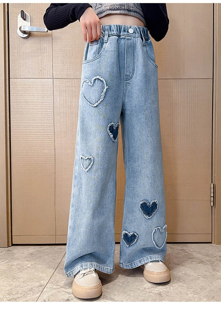 デニムパンツ 女の子 キッズ 子供服 秋冬 ロングパンツ ハート柄 ワイドパンツ ガ...