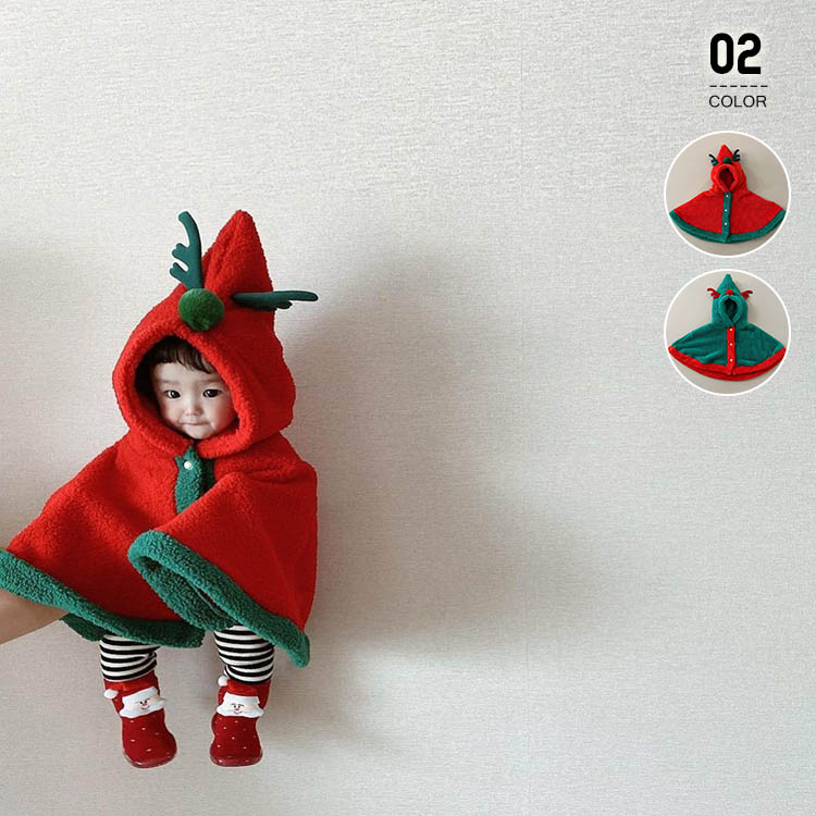 ポンチョ ベビー フード付き 子供服 サンタ コスプレ サンタクロース クリスマス コスチューム 防寒 マント アウター コート 赤ちゃん 子供 出産祝い プレ...