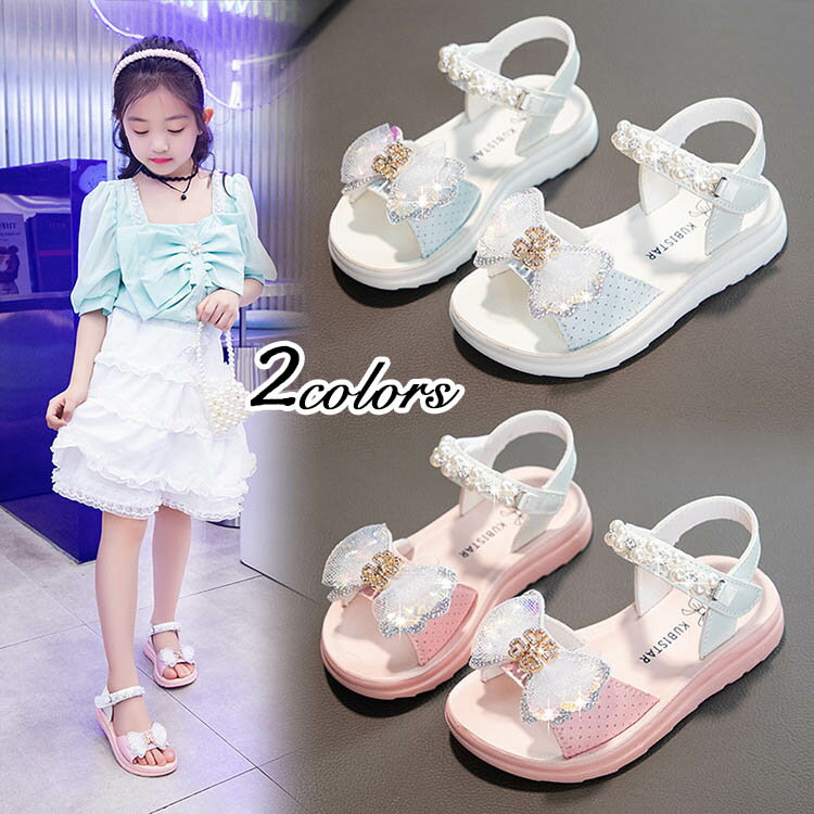 キッズ サンダル 女の子 リボン ボウタイ ジュニア 子供 子ども 16-23cm かわいい おしゃれ 歩きやすい