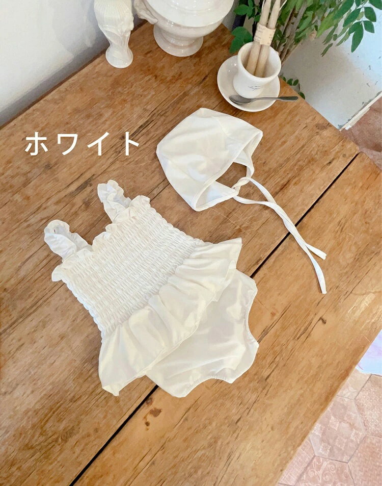 子供水着 赤ちゃんの水着 キャップ付き 3点セット トップス パンツ 無地 袖なし 子...