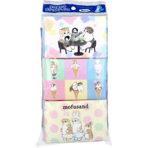 乐天商城 - 水に流せるポケットティシュ mofusand(モフサンド) 16枚(8組)×9個入