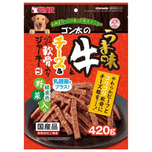 樂天商城 - ゴン太のうま味牛とチーズつぶつぶ軟骨入りジャーキー 緑黄色野菜入り 420g