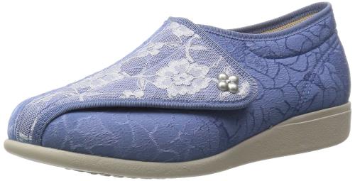 [快歩主義] 介護シューズ 軽量 転倒予防 リハビリ 幅広3E KHS L011 レディース ブルー/ホワイト 24.0 cm 3E(4)