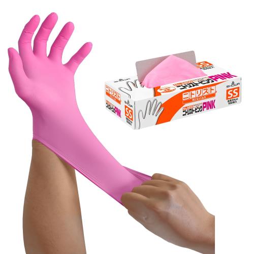 ショーワグローブニトリル手袋・食品衛生法適合No.8850 ニトリスト・ピンク 100枚入 SS 1函 左右兼用 使いきり パウダーフリー ラテッ..