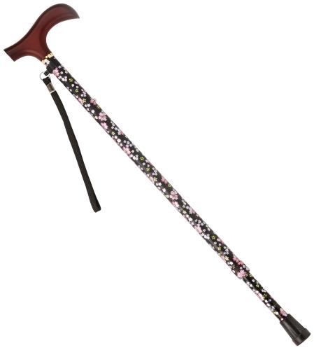 ウェルファン 夢ライフステッキ 柄杖伸縮型 スリムタイプ 桜ブラック