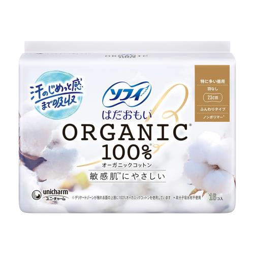 《セット販売》　ユニチャーム ソフィ はだおもい オーガニックコットン 23cm 羽なし 特に多い昼用 (16..