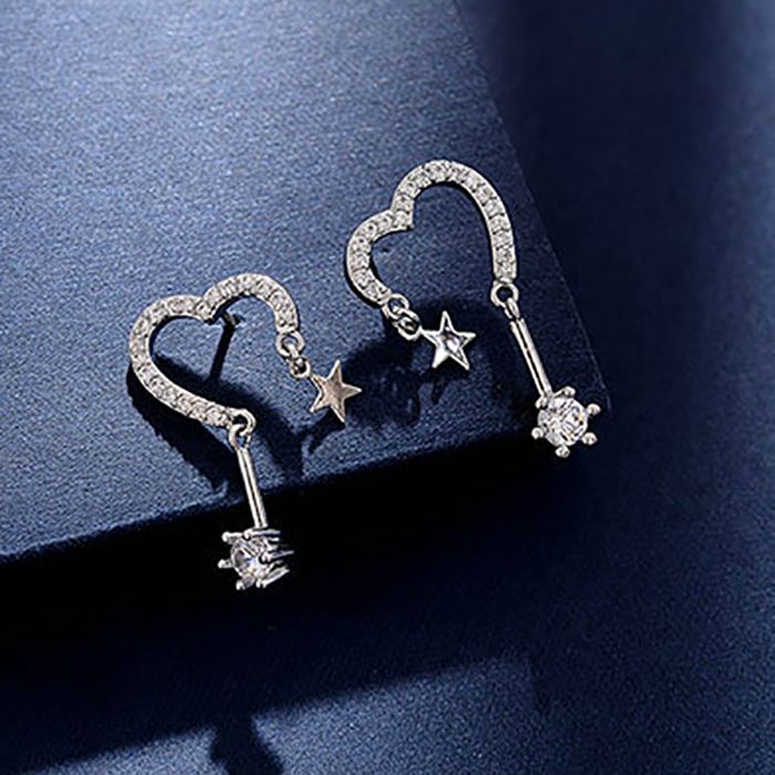 在庫限り ピアス ハート 星 スター 揺れる ジルコン ダイヤ キラキラ シルバー 可愛い シンプル 銀ピン レディース プレゼント