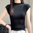 お取寄せ セーター ニット 春 夏 秋 ノースリーブ 無地 ハイネック シルエット レディース シンプル 上品 リブ編み サマーニット ストレッチ スリム セク...